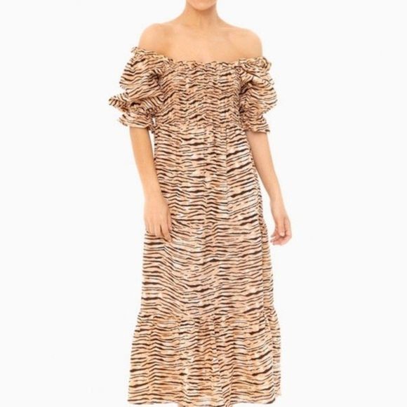 Faithful The Brand De Christin Midi Dress in the Wyldie Animal Print Linen - Picture 9 of 10